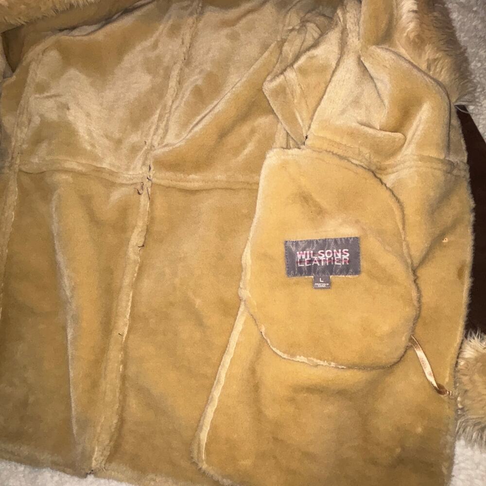 VTG Penny Lane Wilsons Suede Leather Coat Womens L Faux-Fur Trim Boho Jacket - Picture 6 of 14
